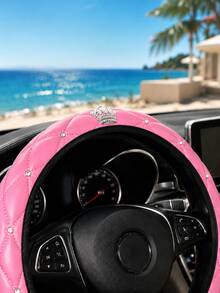 1PC Sparkling Rhinestone PU Leather Soft Comfortable Car Steering Wheel Cover Without Inner Ring - A - View 6