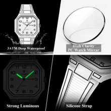 POEDAGAR Men's Luminous Waterproof Dual Calendar Minimalist Line-Edge Design Watch, Casual Business Watch, Fashionable Silicone Strap Quartz Watch - Multicolor - View 5