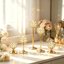 WAXJJDW 5pcs Rhinestone Crystal Candle Holders Metal Tea Light Candle Stands Tabletop Decor For Halloween, Thanksgiving, Christmas, New Year, Wedding Party - Classic Candlestick - View 1