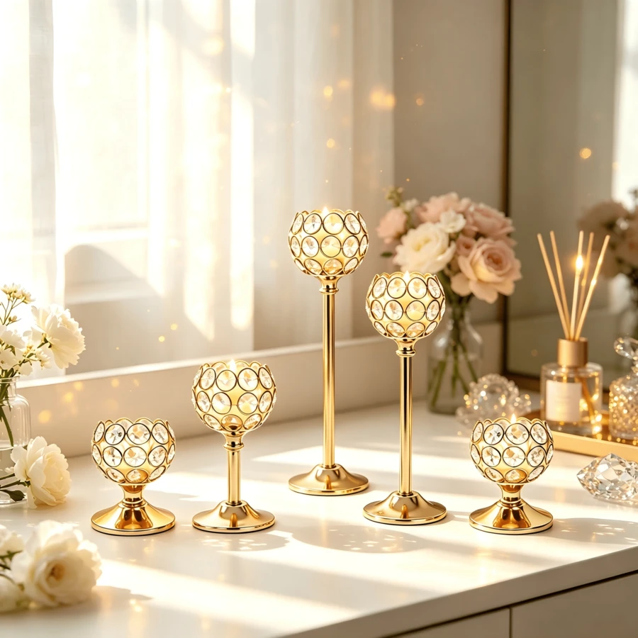 WAXJJDW 5pcs Rhinestone Crystal Candle Holders Metal Tea Light Candle Stands Tabletop Decor For Halloween, Thanksgiving, Christmas, New Year, Wedding Party - Classic Candlestick - View 1