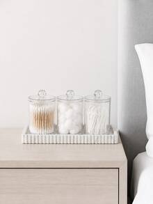 1/3/4-Piece Cotton Swab Storage Set – Plastic Canister With Lid (Suitable For Cotton Balls, Cotton Pads, And Swabs), Bamboo Bathroom Accessory, Bathroom Storage Jar With Lid - Multicolor - View 6