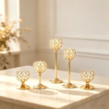 WAXJJDW 5pcs Rhinestone Crystal Candle Holders Metal Tea Light Candle Stands Tabletop Decor For Halloween, Thanksgiving, Christmas, New Year, Wedding Party - Classic Candlestick - View 8