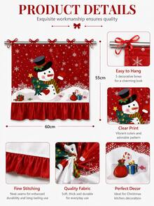 1pc Snowman & Snowflake Print Oven Curtain, With Ribbon Tie Top And Red Ruffle Edge, Short Kitchen Tier Curtain, Decorative Cover Cloth, Suitable For Stove, Oven, Open Cabinet And Small Window, Christmas Country Style Home Decor - Snowman and Snowflake - View 6