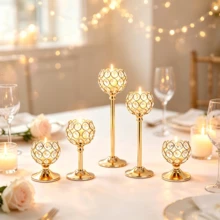 WAXJJDW 5pcs Rhinestone Crystal Candle Holders Metal Tea Light Candle Stands Tabletop Decor For Halloween, Thanksgiving, Christmas, New Year, Wedding Party - Classic Candlestick - View 4