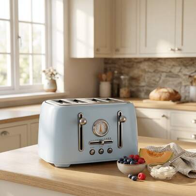 Toaster 4 Slice Retro Stainless Steel, 4 Slice Toaster Wide Solt With 6 Shade Settings