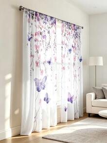 2pcs Dreamy Butterfly Pattern Transparent Sheer Curtains, With Rod Pocket Design, Privacy Protection, Suitable For Balcony, Living Room, Bedroom Windows And Door Windows Decoration, Curtain Decoration Solution, Butterfly Pattern Transparent Sheer Curtains, Dance Theme Design, Colorful Butterfly Pattern, Printed Textile Sheer Curtains - Multicolor - View 11