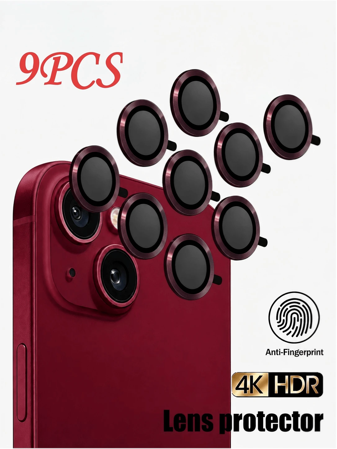Yezodawee 手機相機鏡頭保護膜 適用於 Phone 18 Pro Max/Phone 18 Pro/Phone 17 Pro Max 17 Pro 17 Air 17, 16 Pro Max，超耐用 HD 鏡頭保護，防刮超薄鋼化玻璃鏡頭蓋，9H 鋼化玻璃金屬相機螢幕保護，防震相機保護環 - 9片 深櫻桃紅 - 深櫻桃紅 - 查看 1
