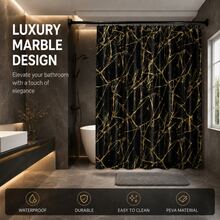 1pc Waterproof Shower Curtain (PEVA Plastic Material), Multiple Colors, Sizes And Patterns Available, Bathroom Accessory, Waterproof And Moisture-Proof, Machine Washable, Suitable For Bathroom/Balcony Partition, Shower Curtain, Solid Color Curtain - Gold - View 2