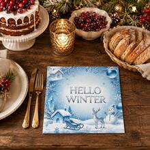 10/30/50‑Count Blue Snowflake Party Napkins, Blue Snowflake, Snowman, Elk & Sleigh Pattern Design, 6.5‑Inch Double‑Layer Thickened, Ideal For Christmas, Winter And New Year - View 2