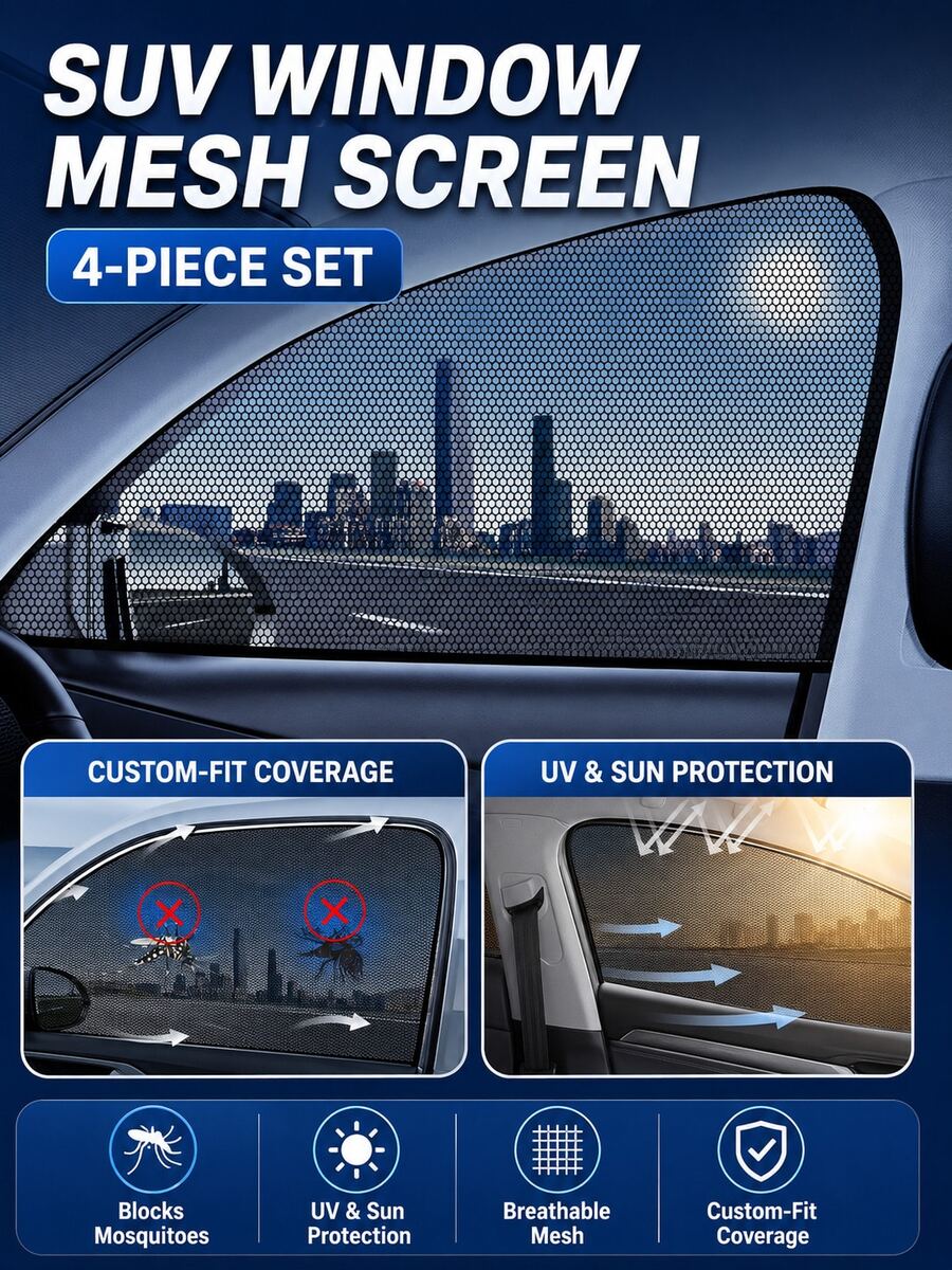 4pcs SUV Front & Rear Car Window Insect Net Mosquito Screen, Car Mosquito Net Sun Shade, Breathable Window Screen, UV Protection, Heat Insulation, Privacy Curtain - Car Window Curtains - View 1