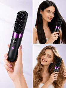 SKYWORTH 1800mAh Wireless Electric Hair Straightener Brush, Travel Size Rechargeable Straightening Comb, Portable Mini Hair Styler For Home & Trip - Multicolor - View 2