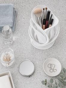 1pc White Floral Cosmetic Storage Cup, Hollow Streamlined Design Decorative Makeup Brush And Lipstick Holder, Space-Saving Beauty Tool Rack, Suitable For Bathroom Countertop, Vanity Or Bedroom; Cosmetic Storage Rack, Brush Holder, Bathroom Decor - Multicolor - View 3