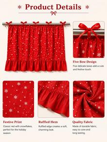 1pc Red Snowflake Print Oven Door Curtain, With Ribbon Tie And Ruffle Edge, Short Kitchen Tier Curtain, Decorative Cover Cloth, Suitable For Stove Oven, Open Cabinet And Small Window, Christmas Country Style Home Decor - Red Snowflake Stove Curtain - View 2