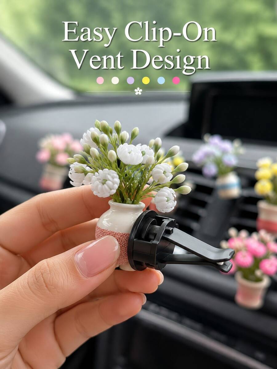 Mini Artificial Flower Vase Car Air Vent Clip Potted Plant Faux Flower Car Air Conditioner Vent Decor Cute Interior Accessory Women's Gift - A - View 1