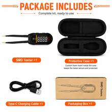 1pc Rechargeable Digital Multimeter Tweezers 0.1Ω-60MΩ Resistance 1nF-60mF Capacitance 0.01-10V Auto-Range SMD Tester With LCD Data Hold Diode/Continuity Test Type-C Charging Suitable For Electronic Repair PCB Components And DIY - Black - View 7