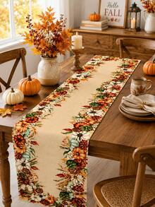 Fall Pumpkin Maple Leaf Table Runner, Autumn Sunflower Floral Harvest Table Runner For Thanksgiving Dinner Party Kitchen Dining Table Home Decor - Multicolor - View 7