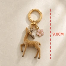 1pc Neutral Flocked Series Keychain, Deer & Flower Pendant Charm, Bag Accessory, Handbag Charm - Multicolor - View 3