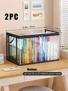 1/2pcs Transparent PVC Book Storage Bags, Foldable Organizer With Flap, Handle And Visible Window, Durable Rectangular Clear Design, Suitable For Toys, Crafts, Books, School Supplies, Snacks, Perfect Gift For 11 Holiday Occasions - Multicolor - View 11