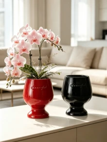 1PC Luxury Vintage High-Foot Embossed Letter Ceramic Planter Pot, Dedicated Planting Pot For Phalaenopsis Orchid, Living Room Green Plant Cultivation Pot, Desktop High-End Green Plant Potted Container, Home Decor Ornament - B - View 6