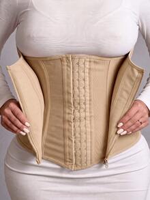 1pc Women's Colombian Waist Shaper, Front Zipper Waist Cincher Corset, Shapewear - Apricot - View 4