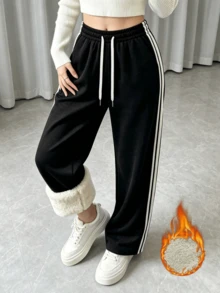 Women's Winter Casual Sports Fleece Lined Long Pants, Multi-Functional Sports Pants, Suitable For Daily Wear, Running, Cycling, Ball Games And Fitness - Black - View 5