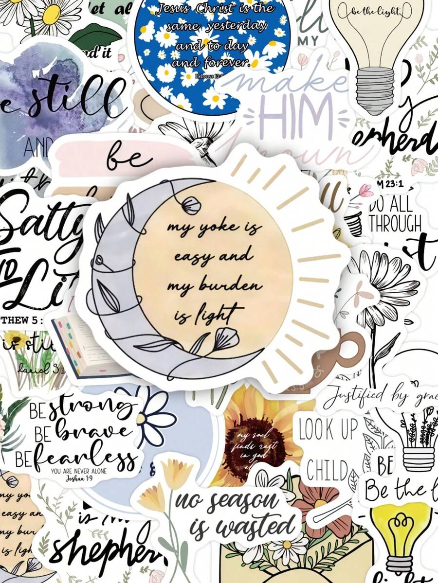 50/100pcs Bible Verse Stickers, Cartoon Graffiti Decorative Stickers, Suitable For Laptop, Water Bottle, Luggage, Helmet, Skateboard, Stationery, Motorcycle - A - View 1
