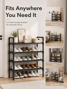 Minimalist Multi-Layer Indoor Shoe Rack For Home Entryway, 45/58cm Length, Dust-Proof Shoe Shelf For Dorm/Rental, Black Multi-Functional Upgraded Thickened Sturdy Design, 3-8 Tier Storage Rack - Multicolor - View 8