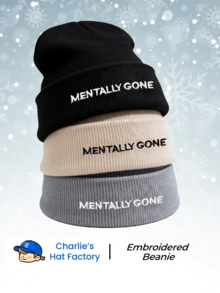 1pc/2pcs/3pcs MENTALLY GONE Embroidered Knit Hat, Comfortable Warm Elastic Windproof Acrylic Knit Hat, Suitable For Cycling, Skiing, Outdoor Exploration - MENTALLY GONE - View 6