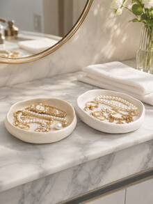 Decorative Ring Storage Tray, Ceramic Texture Jewelry Storage Tray, Small Trinket Bowl, Can Hold Keys, Watches, Coins And Perfume, Neutral Beige Vanity Tray, Suitable For Bedroom Vanity, Makeup Table, Office Desk, Housewarming Gift - Multicolor - View 8