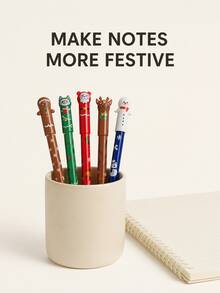1pc/5pcs/20pcs Christmas Theme Erasable Ballpoint Pens, With Santa Claus, Christmas Tree, Snowman Designs, Erasable Writing Mistakes/Suitable For Note-Taking/Neutral Pens, Christmas Gifts For Children/Classmates/Friends/Colleagues - Multicolor - View 8