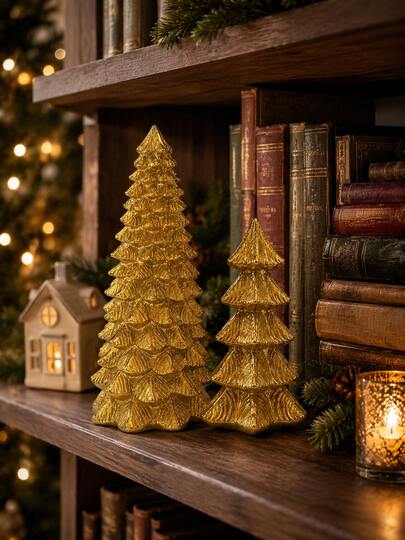 1 Set Of Gold Christmas Tree Figurines, 2026 New Christmas Decorations, Luxury Christmas Tabletop Decor, Holiday Table Centerpiece, Fireplace Mantel Shelf Entryway Living Room Decor, Xmas Gift