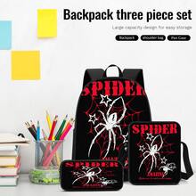 Spider 2D Print 3 Pieces Backpack Set, Large Capacity Backpack, Crossbody Bag, Pencil Case, Adjustable Wide Breathable Shoulder Straps, Side Mesh Pockets For Water Bottle Storage, Personalized Daily Commute Travel Casual Storage Bag - Printed Bag - View 6