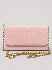 Bolsa Feminina de Ombro Versátil na Moda com Alça de Corrente - Rosa Bebê - Visão 3