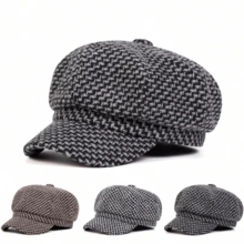 1pc Men's Herringbone Octagonal Hat, Plaid Beret Hat, Street Style, Versatile, Suitable For Autumn/Winter Outdoor, Business And Party, Warm,Summer,Beach,Holiday - Multicolor - View 9
