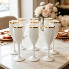 1/6/12pcs White Cups With Gold Rim Classic Stemware, Various Quantities Available Champagne And Cocktail Soft Acrylic Material 5oz Ribbed Glassware Classic Cocktail Indoor And Outdoor, Suitable For Parties, Gatherings, Picnics, Events - View 4
