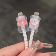 1 Set 3D Cherry Blossom Rabbit Data Cable Protector, Cute Phone Accessory, Compatible With Apple 18W/20W PD Fast Charging, Cartoon Style Gift Item, Also Suitable As Birthday, Christmas, New Year Holiday Gift For Family - 3D Flower Bunny - View 11