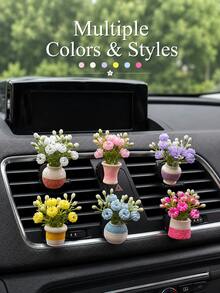 Mini Artificial Flower Vase Car Air Vent Clip Potted Plant Faux Flower Car Air Conditioner Vent Decor Cute Interior Accessory Women's Gift - A - View 2