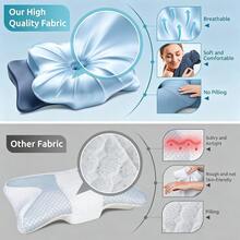 Side Sleeper Pillow, Memory Foam Cervical Butterfly Pillow,Cervical Neck Pillow For Sleeping, Ergonomic Side Sleeper Pillows For Adults, Neck Support Pillow For Neck And Shoulder Support, Bed Pillow For Side Back Stomach Sleepers - Gift For Mom - Blue - View 3