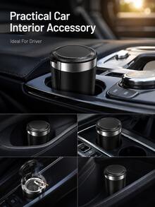 1pc Universal Car Ashtray – Metal & ABS Layered Design, Easy-Clean Black Smokeless Ashtray For SUV, Truck & Sedan Interior, Windproof & Odor-Resistant Vehicle Accessory - A - View 7