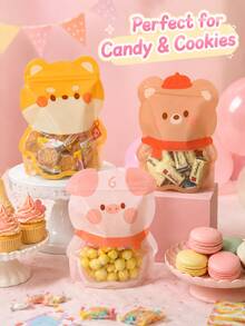 5pcs Cute Cartoon Animal Shaped Reusable Zipper Treat Bags, Multifunctional Self‑Sealing Snack Storage Pouches For Candy Cookie Popcorn, Party Favor Gift Packaging Bags For Holiday Celebration Daily Use - Multicolor - View 2