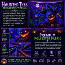 2D Fluorescent Halloween Tapestry: Scary Demon Tree, Pumpkin Head, Scarecrow, Haunted House, Full Moon, Bats, Spider Web, Blacklight Reactive Tapestry - Halloween Home Party Decoration - Multicolor - View 10
