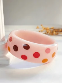 1pc Dopamine Colorful Polka Dot Acrylic Bracelet, Ins Style Retro Hong Kong Style Exaggerated Wide Cuff, Suitable For Women's Daily Wear - Polka Dot Acrylic Bracelet - View 17