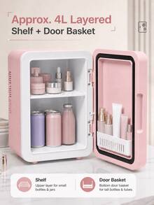 SOKANY 4L Portable Dual-Use Skincare Mini Fridge With Dimmable LED Makeup Mirror, Hot And Cold Functions, Suitable For Storing Cosmetics, Snacks And Beverages, Ideal For Bedroom, Office And Car - Pink - View 3
