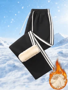 Women's Winter Casual Sports Fleece Lined Long Pants, Multi-Functional Sports Pants, Suitable For Daily Wear, Running, Cycling, Ball Games And Fitness - Black - View 7