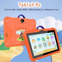 7 Inch Educational Tablet Android 13, 4GB+64GB Quad Core, IPS HD Display, Parental Control & Learning Games, Silicone Protective Case, Suitable For Students - Orange - View 2