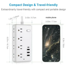 Regleta de enchufes con protector de sobretensión (1/2 unidad): 8 tomas de corriente con 4 puertos USB (1 USB C), extensor de enchufes con enchufe plano, montaje en pared, estación de carga USB de escritorio - Tipo de Enchufe B USA (110-127V) - Ver 7