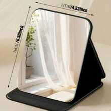 New 1pc Foldable Portable High Definition Makeup Mirror PU Leather Desktop Mirror Set, Suitable For Travel And Daily Use (Size: Large/Extra Large/Super Large) - Black - View 7