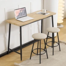 Counter table 3 - point set Bar table Dining set Fashionable wooden tone Adjustable legs High table set Soft seating cushion for two hanging Cafe Livi - ナチュラル + スチール - チェックする 8