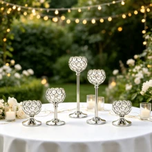WAXJJDW 5pcs Rhinestone Crystal Candle Holders Metal Tea Light Candle Stands Tabletop Decor For Halloween, Thanksgiving, Christmas, New Year, Wedding Party - Classic Candlestick - View 5