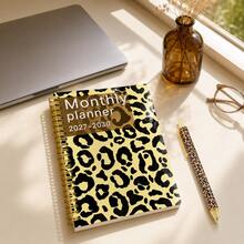 Leopard Print Cover Daily Planner Notebook Fashion Leopard Print Cover Monthly Overview Layout With Note Section Reference Calendar Back To School Stationery Study Work Daily Schedule Planning Diary Office Home Time Management Notebook - Multicolor - View 8